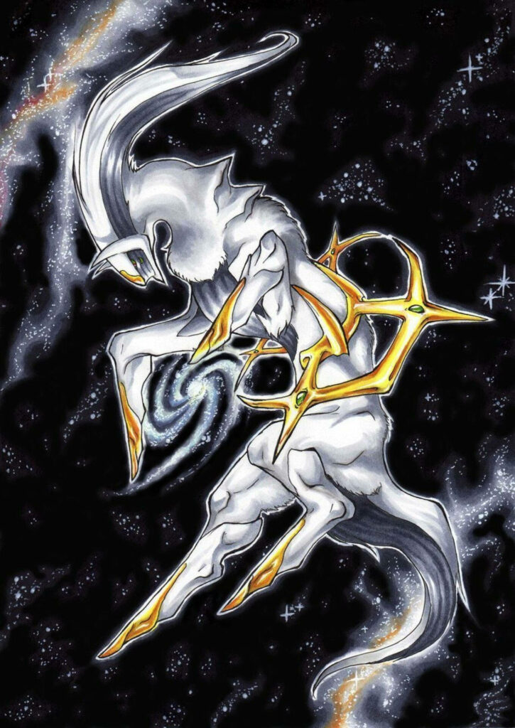 Arceus phone wallpaper with cosmic starry background showcasing legendary Pokémon power