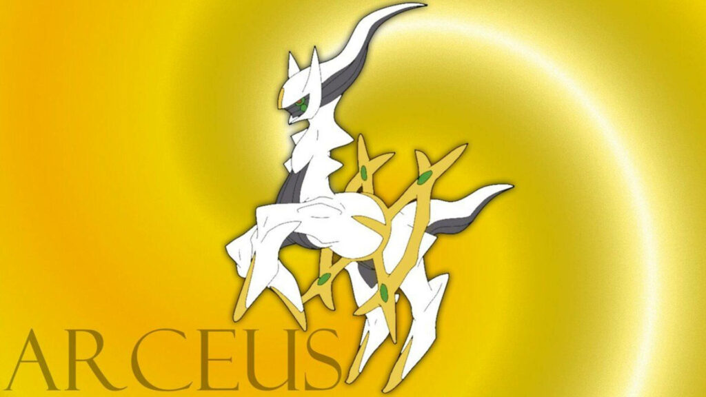 Arceus legendary Pokémon glowing with golden light powerful majestic wallpaper background