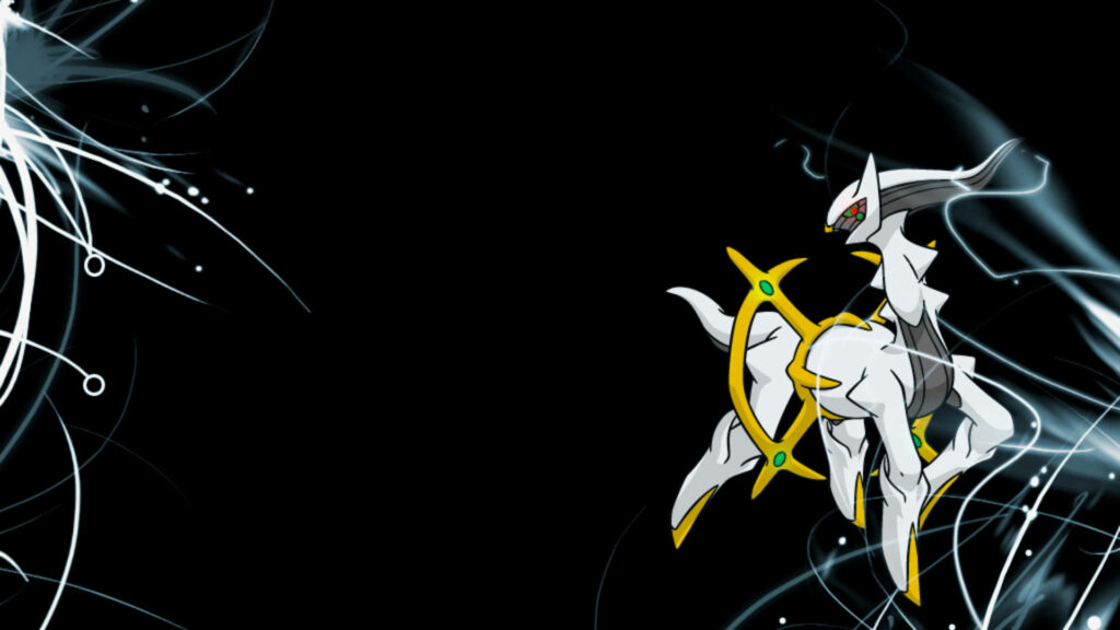Arceus majestic pose glowing with unlimited power dark abstract background Pokémon wallpaper