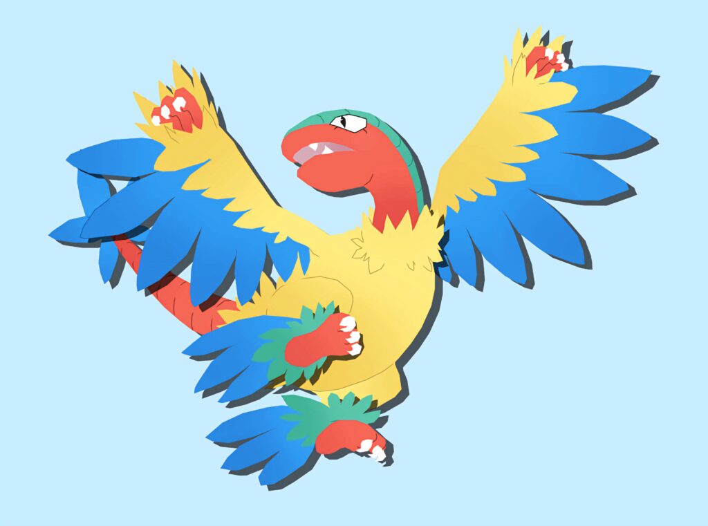 Archen Pokémon wallpaper showing vibrant bird with spread wings and dynamic feet view background