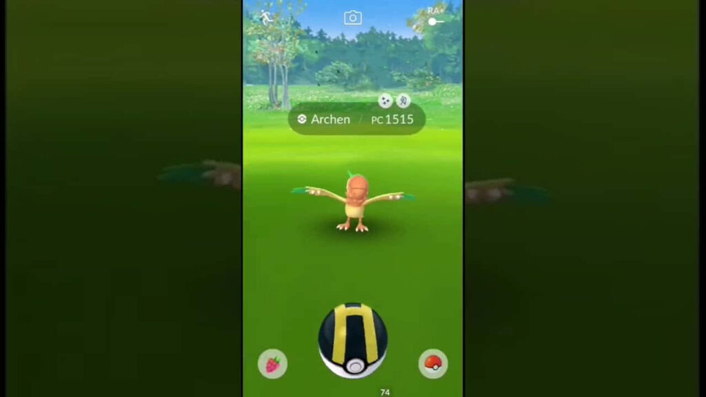 Archen Pokémon GO Wallpaper: Park Scene with Poké Ball Interface