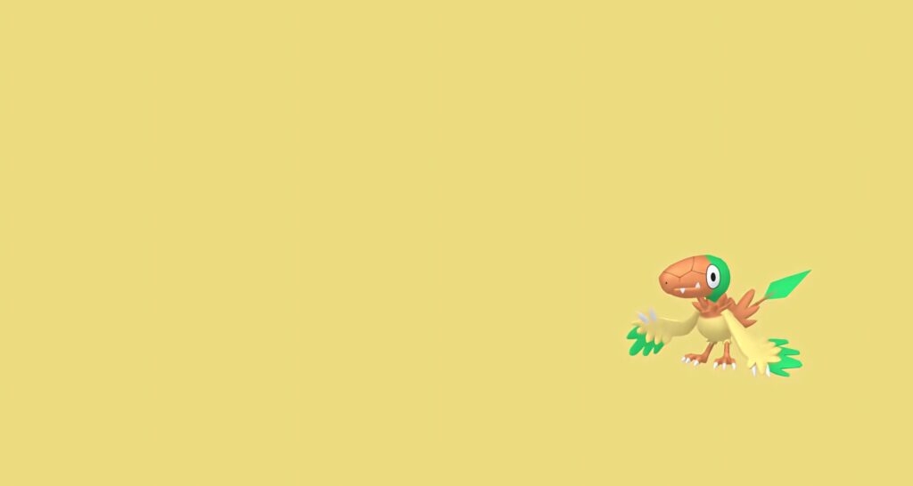 Archen prehistoric bird Pokémon on plain yellow background minimalist cheerful wallpaper