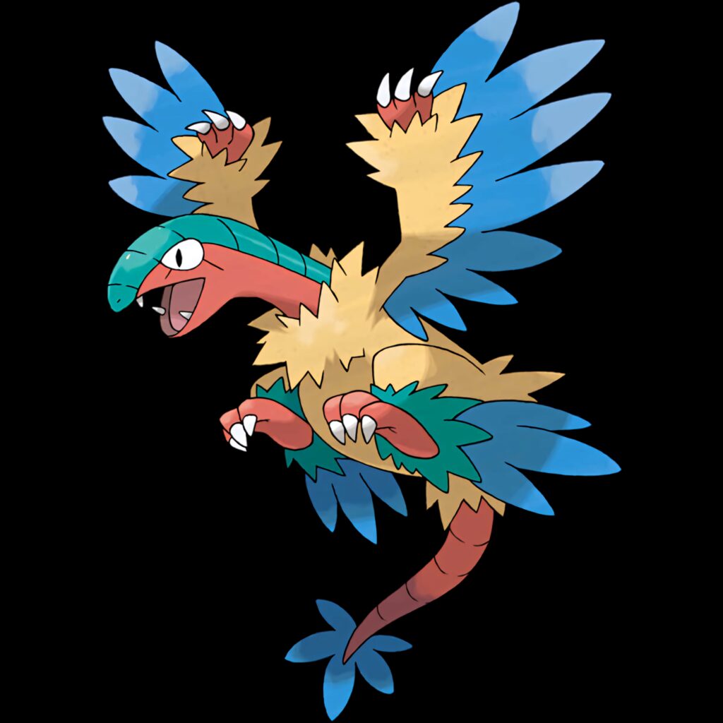 Archeops Pokemon wallpaper with vibrant blue and yellow wings prehistoric bird dynamic design