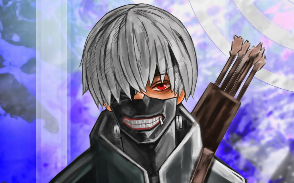 Kaneki Ken Tokyo Ghoul HD Wallpaper with Iconic Silver Hair and Red Eye in Dramatic Combat Attire