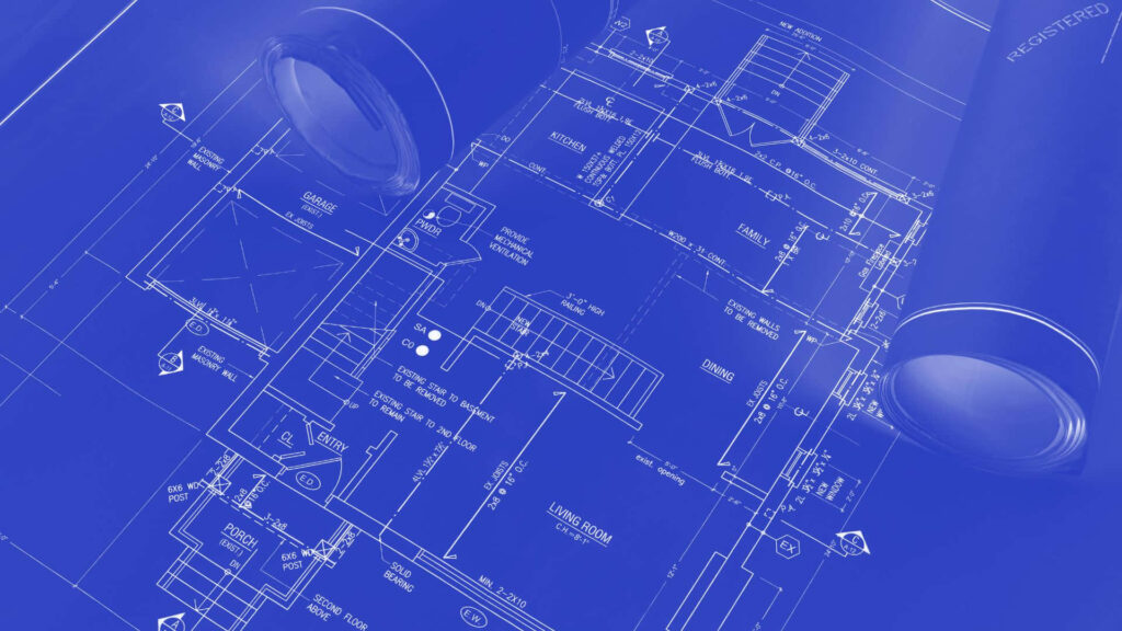 Architectural blueprint with drafting tools on workspace illustrating precise design engineering Wallpaper