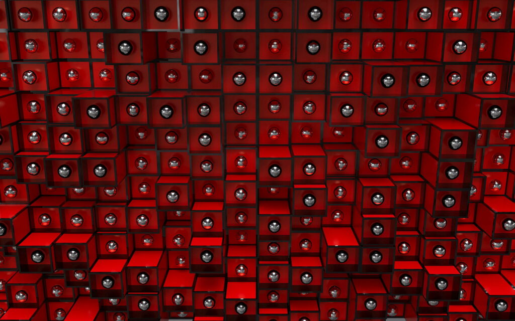 Red Cubes: Imposing 3D Structure as a Captivating HD Wallpaper Background Photo