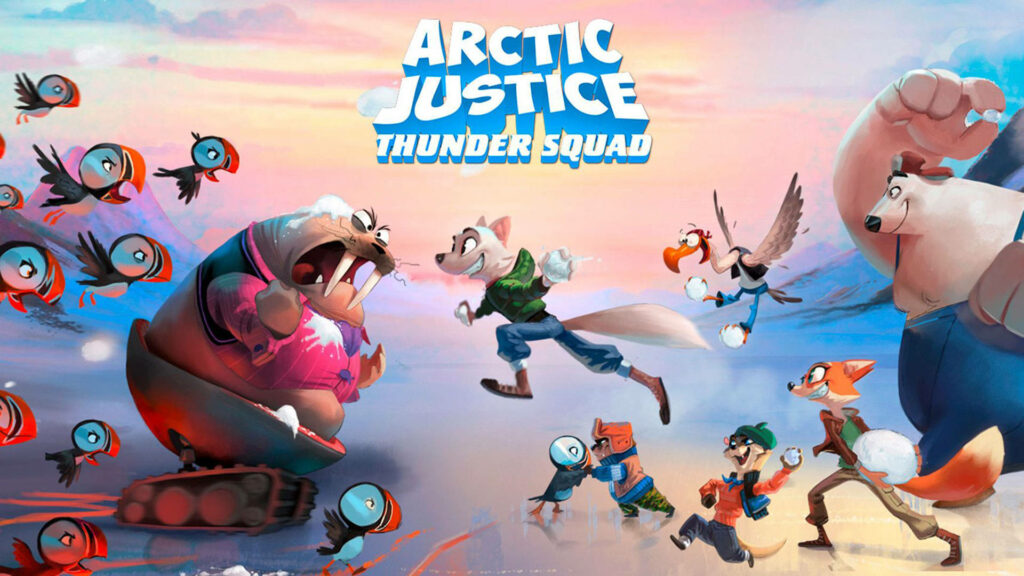Arctic Justice Battle wallpaper showing animated animals in an icy action-packed showdown