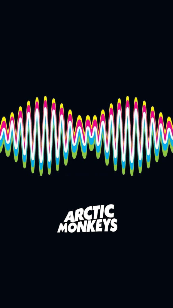 Arctic Monkeys AM album cover wallpaper colorful wave design rock band logo dark background