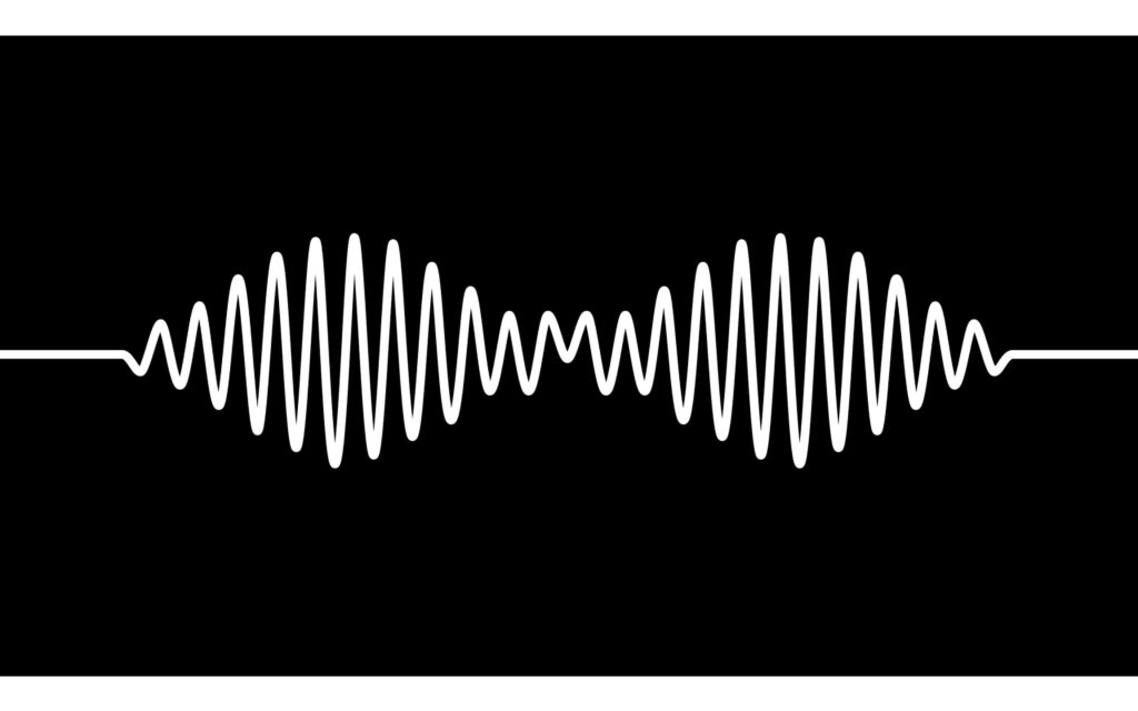 Arctic Monkeys AM album cover wallpaper with bold white soundwave on black background
