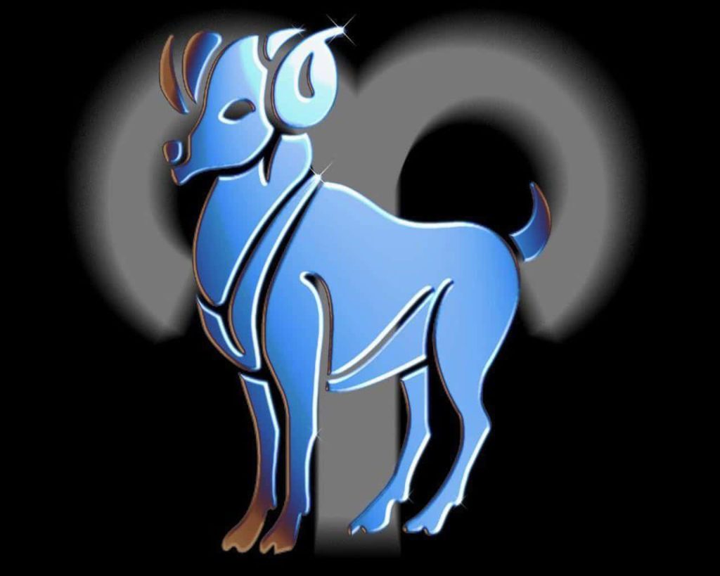 Metallic blue Aries ram 3D illustration zodiac wallpaper dark background strength bravery