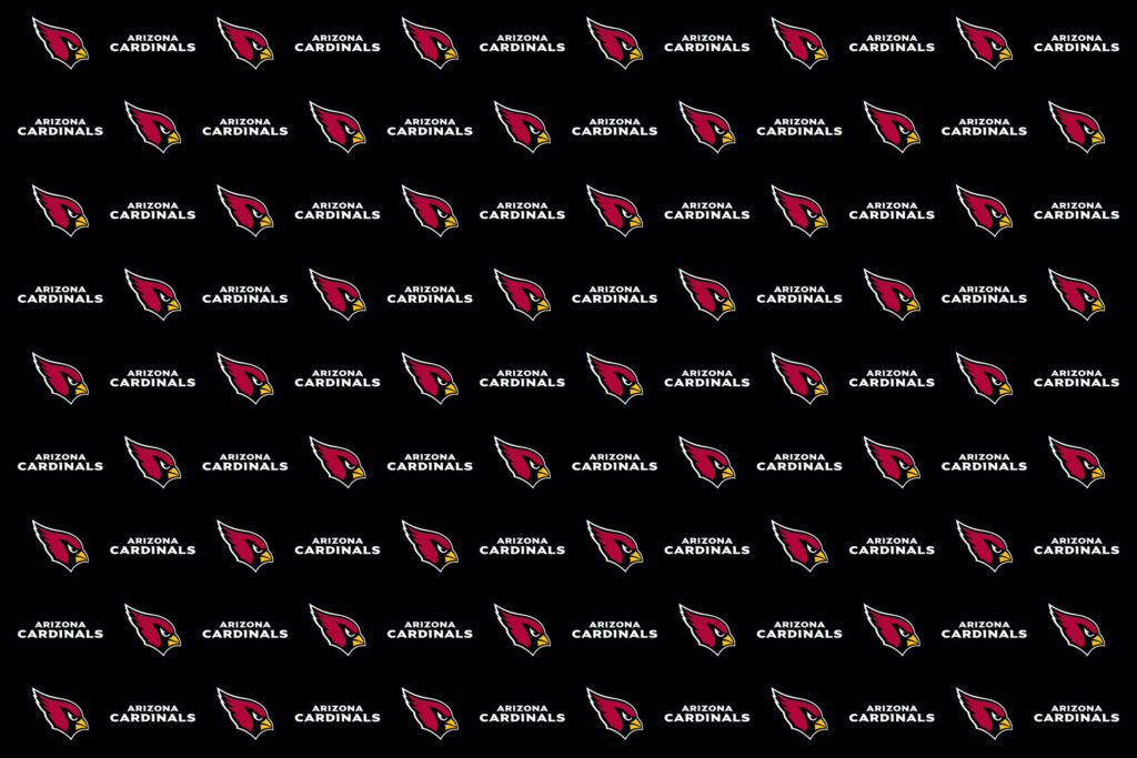 Arizona Cardinals logo and team name seamless pattern on black NFL fan wallpaper background