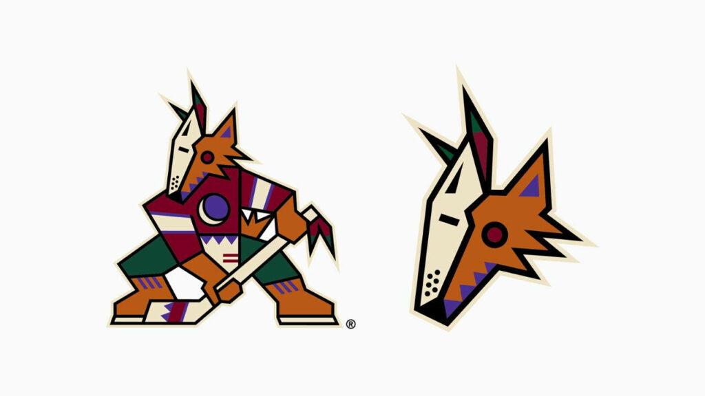 Arizona Coyotes wallpaper with two colorful southwestern logos on a clean white background