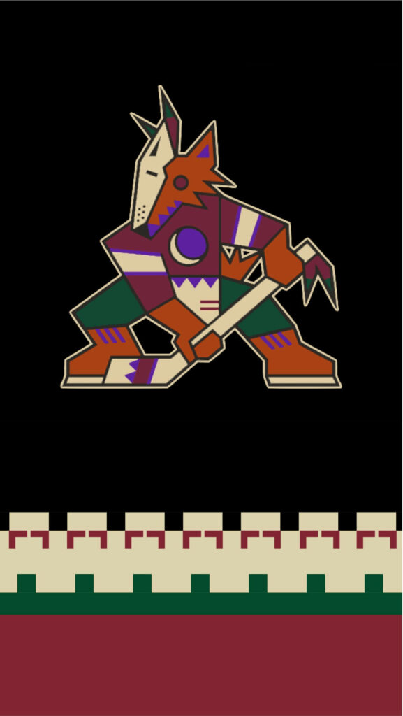 Arizona Coyotes logo with bold geometric shapes and southwestern patterns on black background Wallpaper