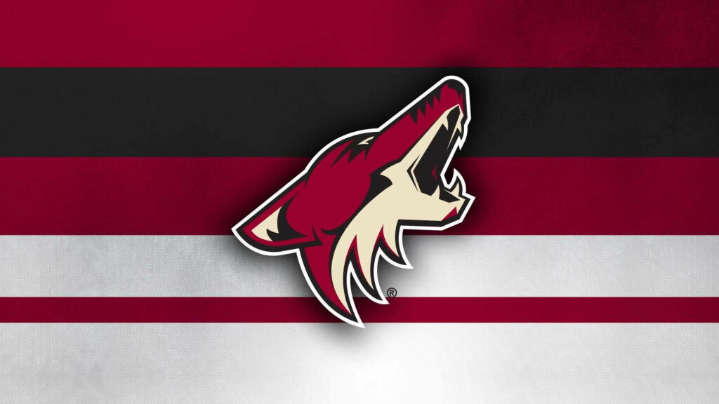 Arizona Coyotes logo on horizontal striped background in team colors resembling a flag design Wallpaper