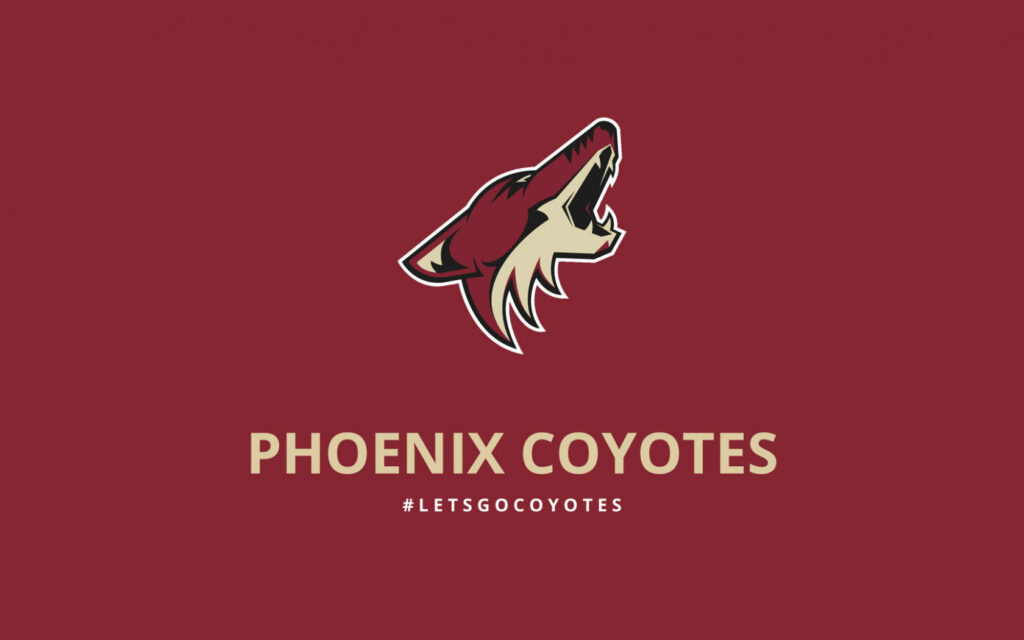 Arizona Coyotes logo on bold red background with Phoenix Coyotes text and lets go coyotes hashtag Wallpaper
