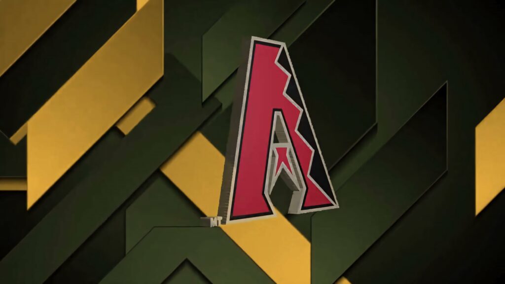 3D Arizona Diamondbacks logo on green and gold modern geometric wallpaper background