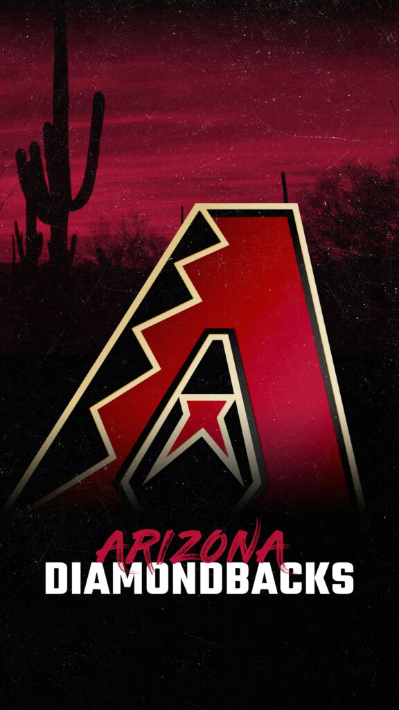 Arizona Diamondbacks logo with red starry sky and desert cactus silhouettes wallpaper background