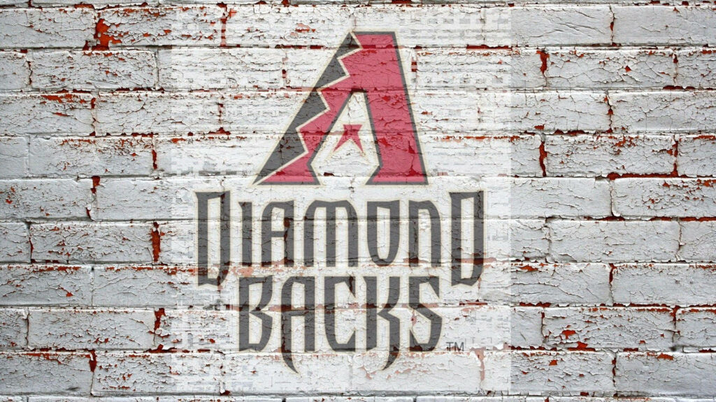 Arizona Diamondbacks logo on textured white brick wall with bold red sports-themed wallpaper background