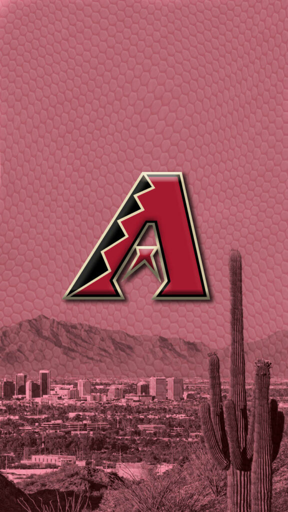 Arizona Diamondbacks logo in bold pink with desert cityscape and cacti textured background Wallpaper
