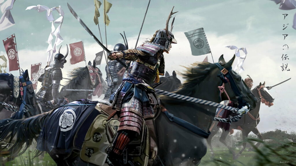 Samurai Warrior Riding Armored Steed with Katana: Majestic HD Wallpaper