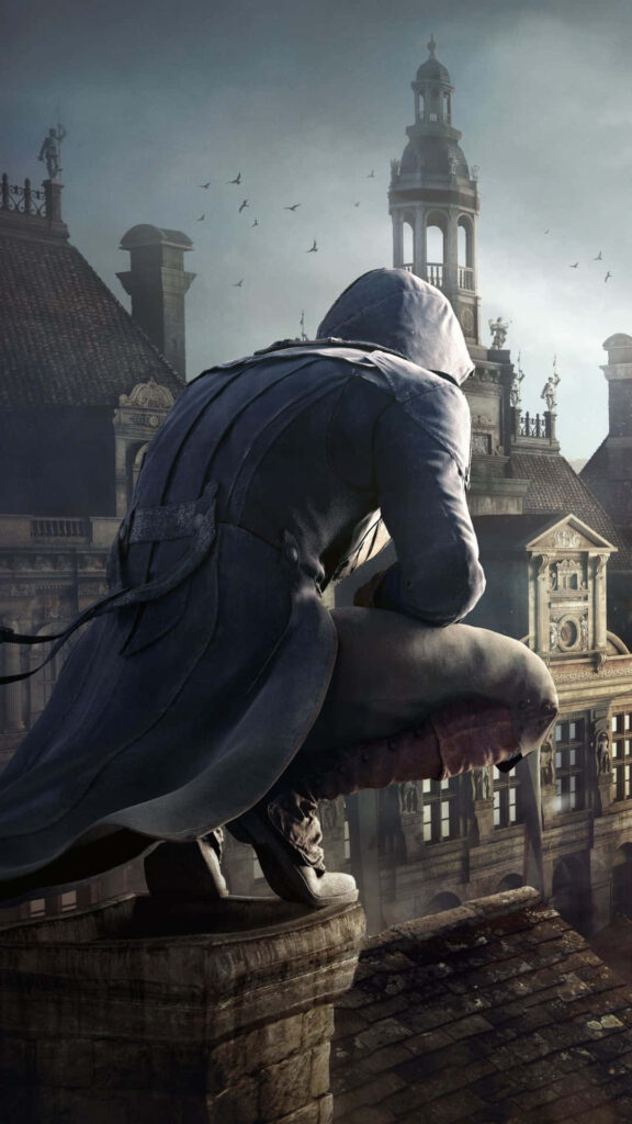 Arno Dorian overlooking Paris rooftops ready for action in Assassin's Creed Unity wallpaper