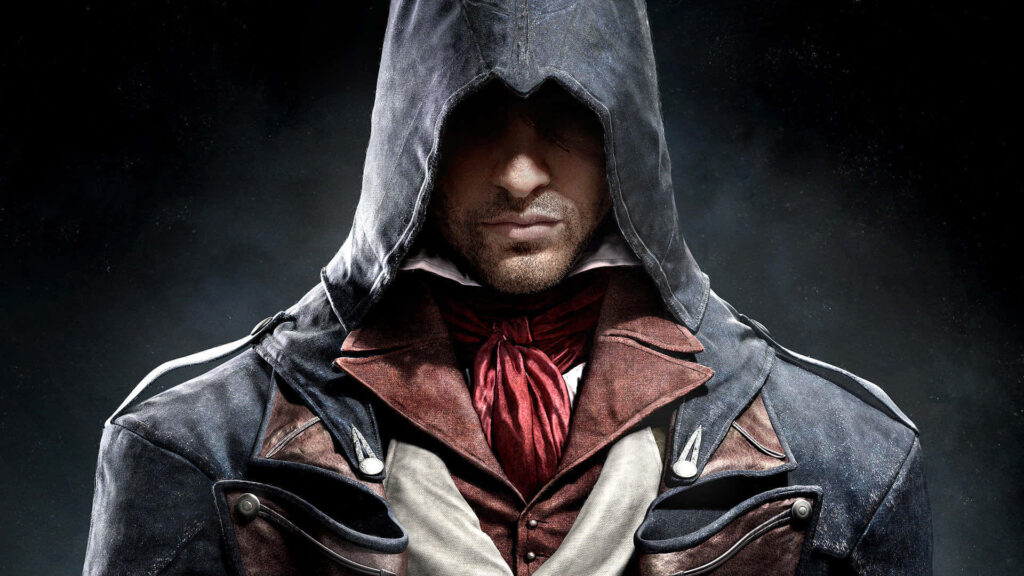 Arno Dorian Assassin's Creed Unity hooded warrior in detailed assassin attire dark atmospheric background Wallpaper