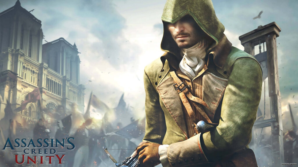 Arno Dorian poised for action in Assassin's Creed Unity Paris revolution dramatic lighting wallpaper