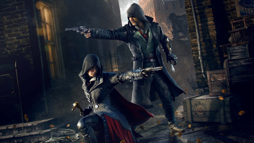 Arno Dorian Assassin wallpaper dynamic action pose dramatic city backdrop agility and determination