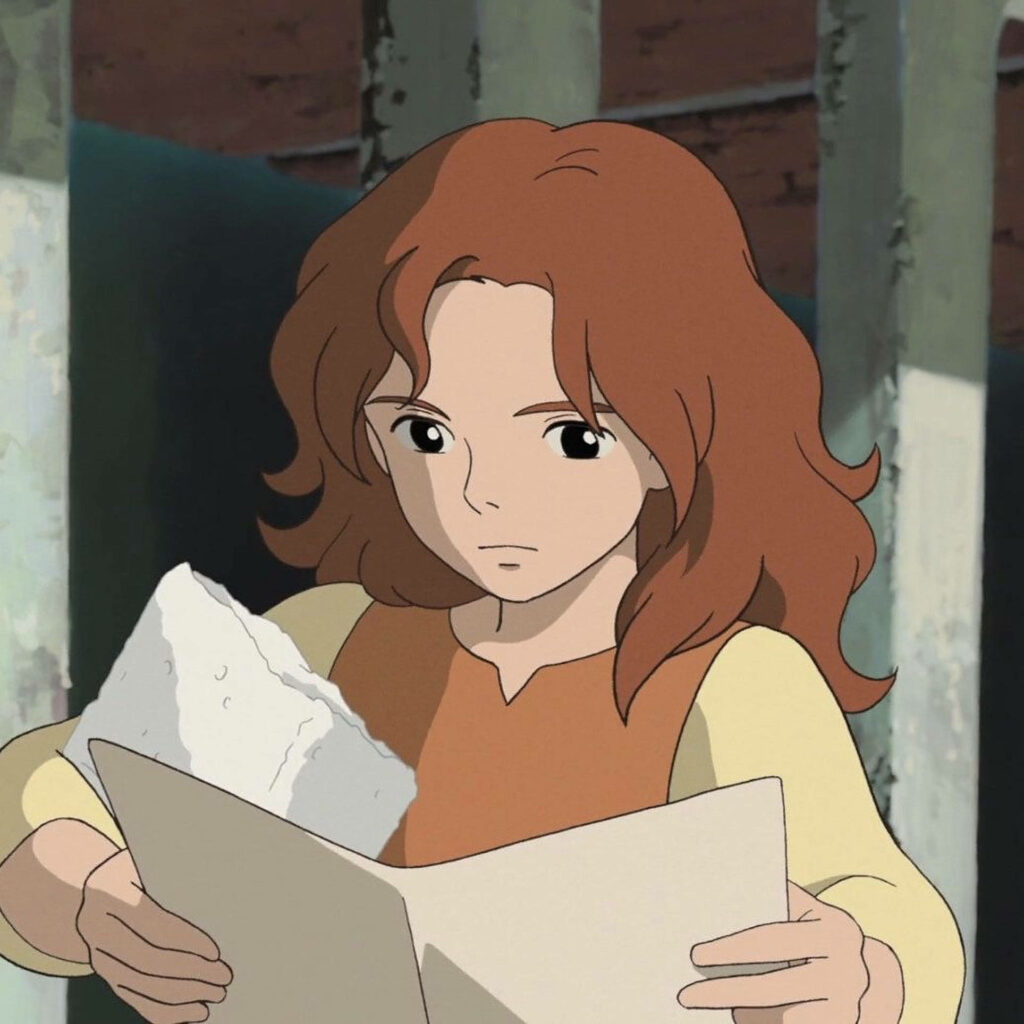 Arrietty reading paper with rustic background from Studio Ghibli The Secret World of Arrietty wallpaper
