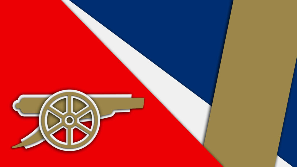 Abstract Arsenal FC wallpaper with bold red blue white gold shapes and iconic cannon emblem