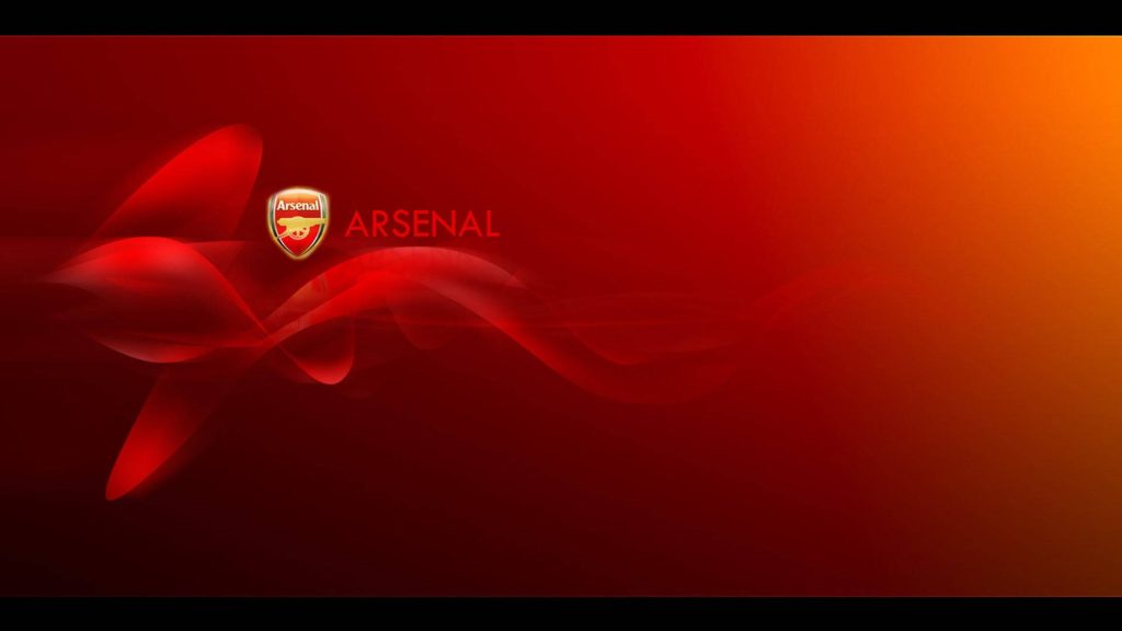 Arsenal FC digital wallpaper with club crest on vibrant abstract red wave background for fans