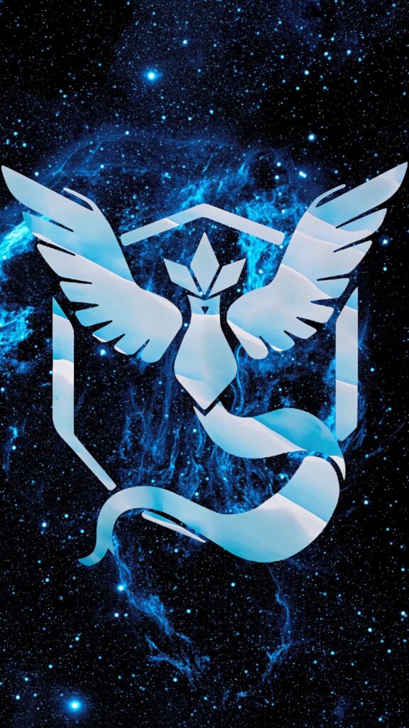 Digital artwork of majestic Articuno ice bird with glowing blue nebula background wallpaper