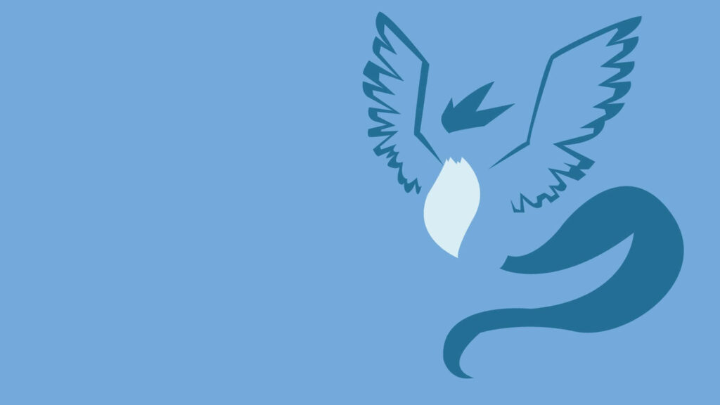 Stylized Articuno Minimalist Wallpaper on Solid Blue Background