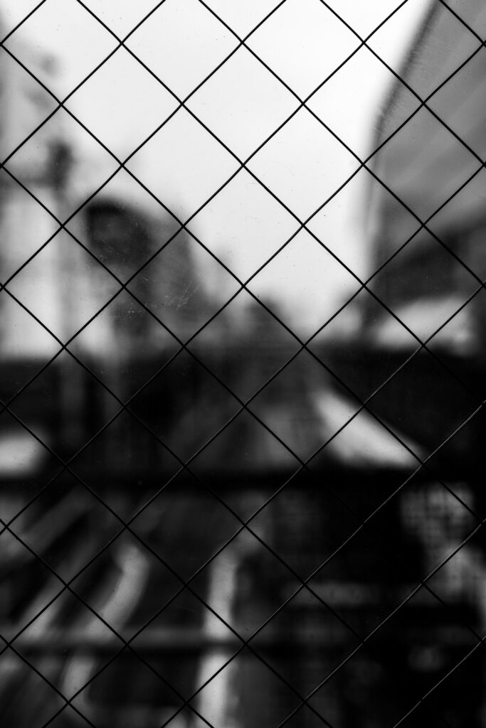 Abstract Black and White Window Wallpaper with Diamond Mesh Design