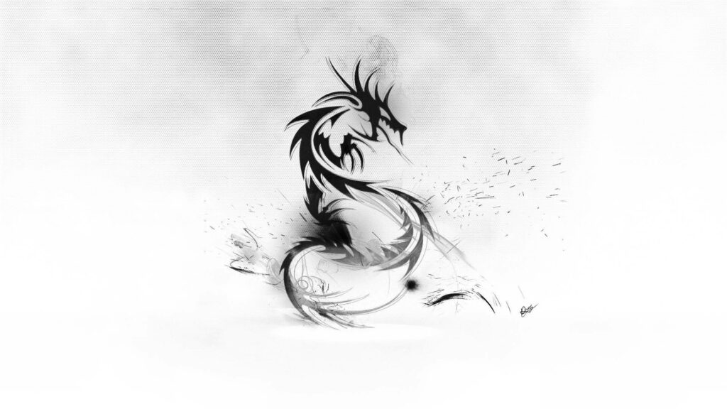 Striking Black and White Abstract Dragon HD Wallpaper Background