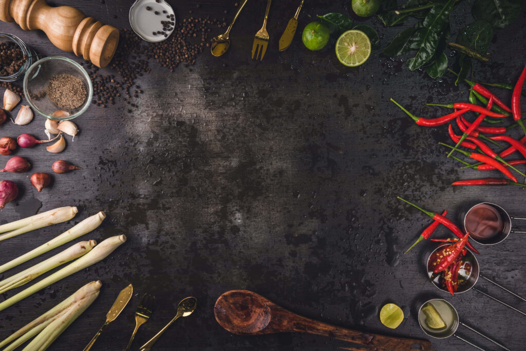 Artistic Culinary Wallpaper: Fresh Ingredients on Dark Texture