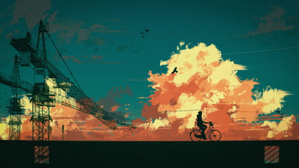 3840x2160 UHD 4K Cloudscapes: Silhouetted Cyclist in Artistic HD Wallpaper Background