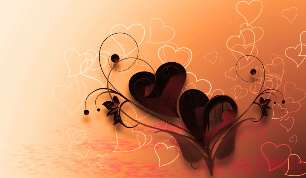 Artistic Dark Hearts Wallpaper with Intricate Swirls & Translucent Patterns