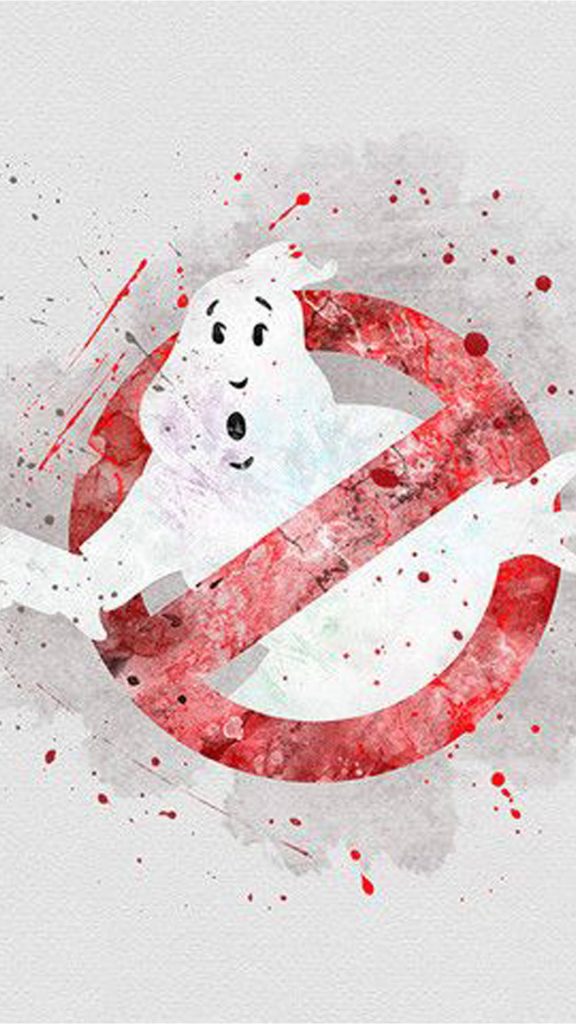 Ghostbusters wallpaper with No-Ghost logo and Mooglie in red watercolor slash design background