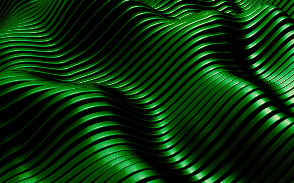 Artistic Green Metallic Wave Wallpaper: Sleek, Reflective Texture
