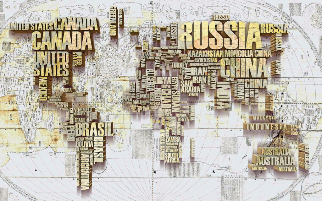 Artistic High-Resolution Typographic World Map Wallpaper Design