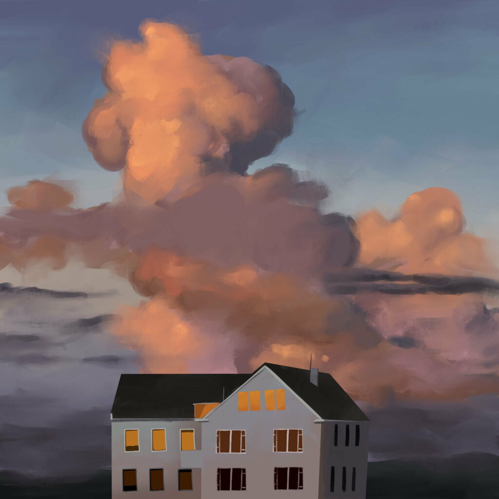 Artistic House Wallpaper: Dramatic Sky & Colorful Clouds Background