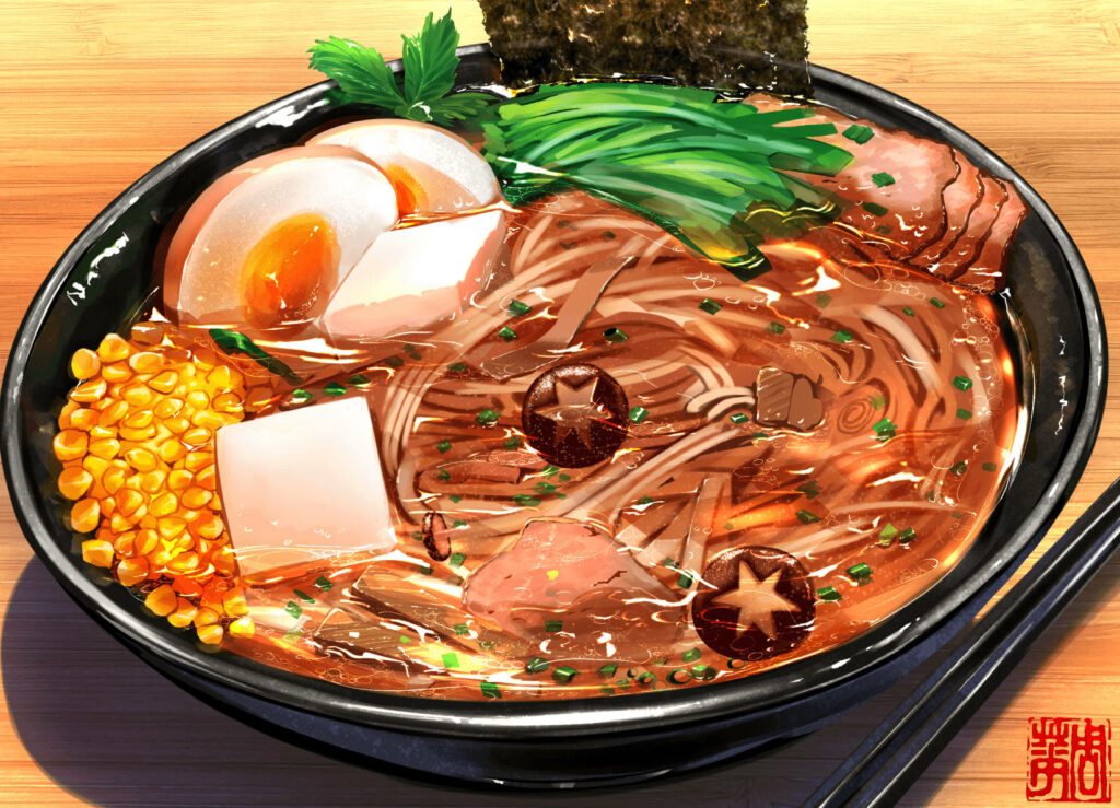 Delicious Japanese Ramen Wallpaper: Artful Bowl Design Background