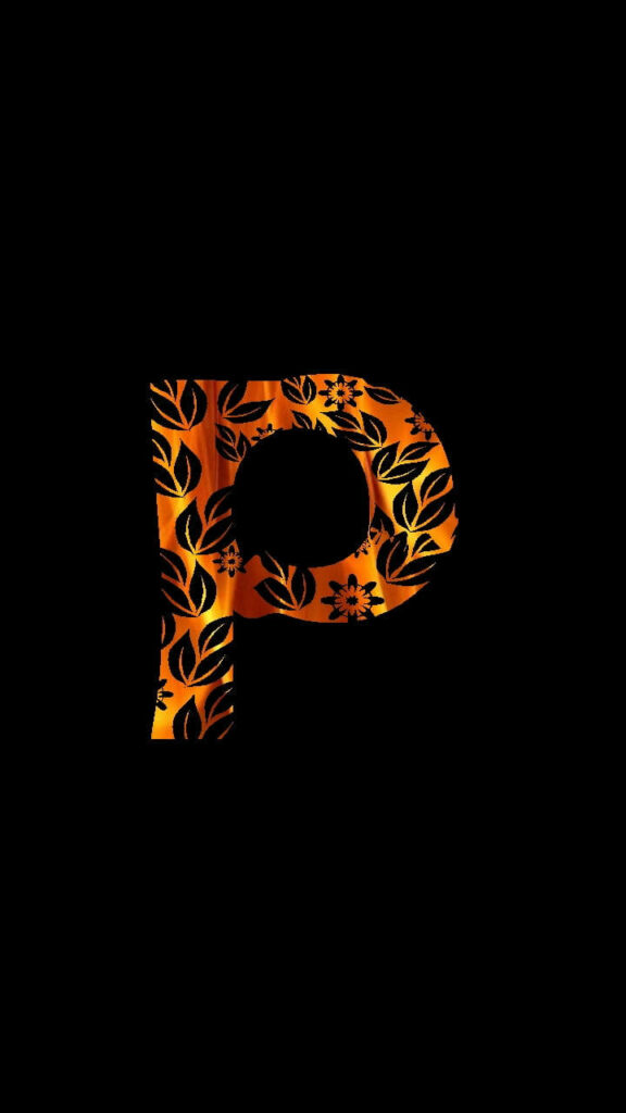 Artistic Leaf-Printed Letter P Wallpaper on Textured Black Background