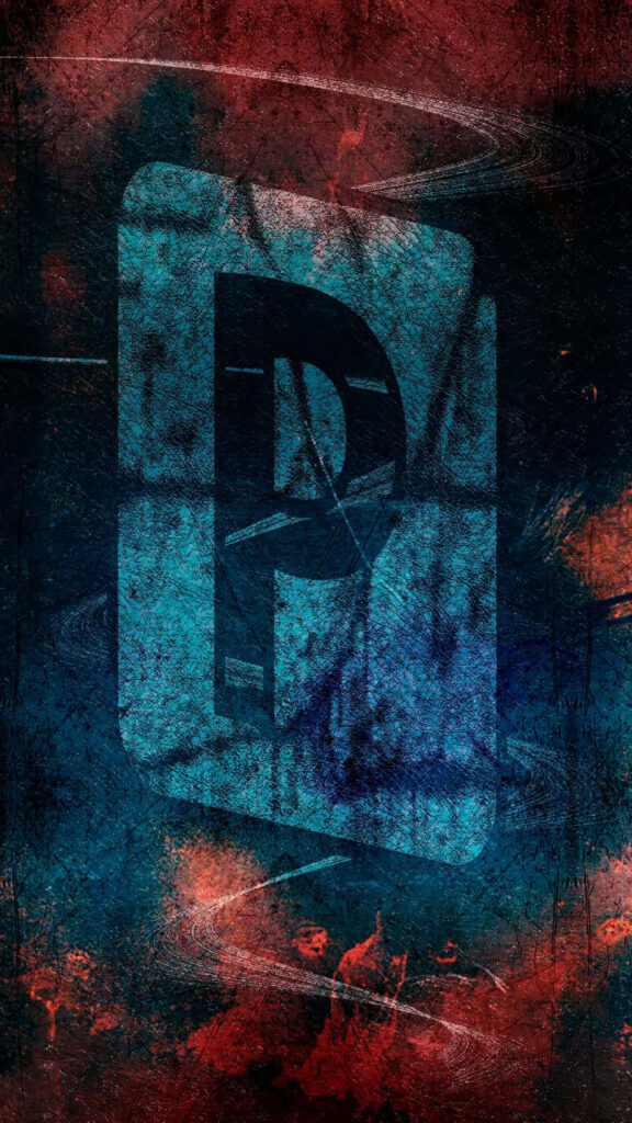 Artistic Blue and Red Wallpaper with Prominent Letter P Design
