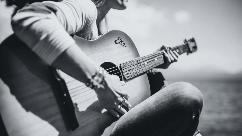 Artistic Black and White Acoustic Guitar Wallpaper - Musical Focus