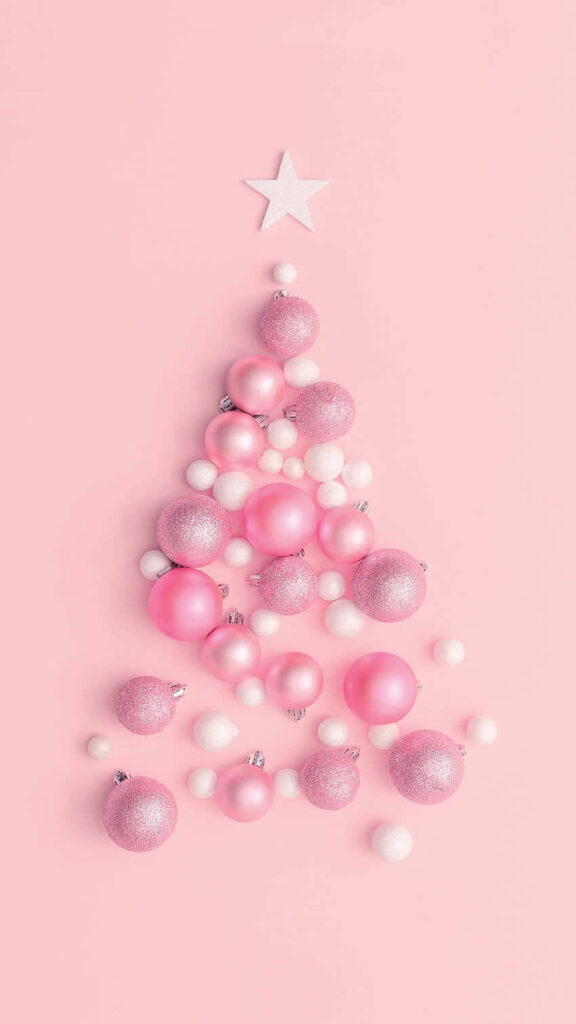 Artistic Pink & White Christmas Baubles Tree Wallpaper