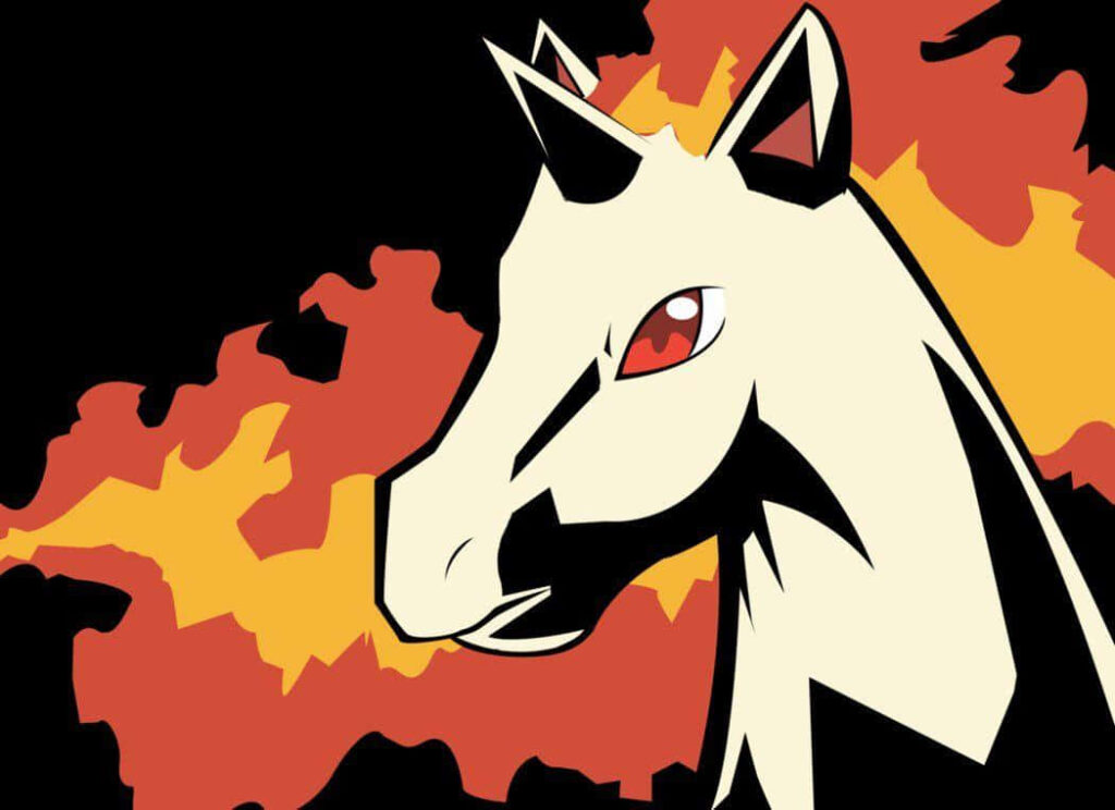 Artistic Rapidash Wallpaper: Cream Form with Fiery Flames Background