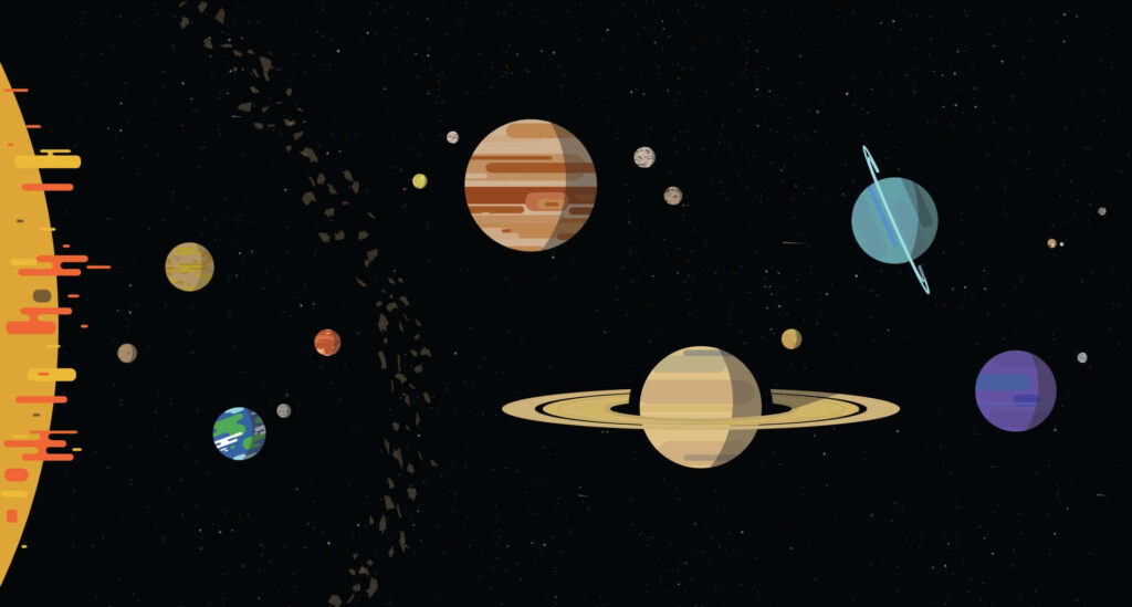 Artistic Solar System Wallpaper: Planets & Sun on Dark Background