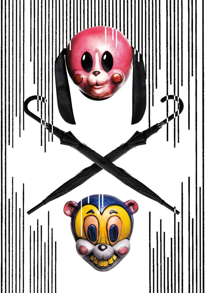 Artistic Umbrella Academy Mask Wallpaper with Crossed Umbrellas
